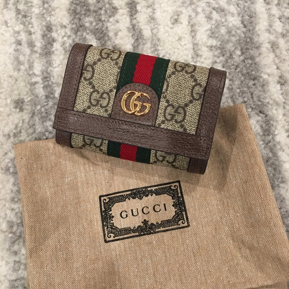 Gucci Brown and Green Wallet compact Giftable with box and dustbag